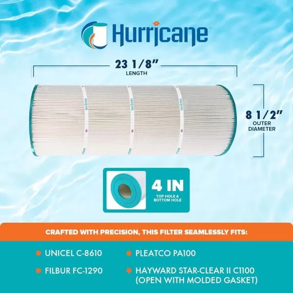 Hurricane Filters HF8610-01 Advanced Pool Filter Cartridge - Replacement for Pleatco PA100, Unicel C-8610, Filbur FC-1290, Hayward Star Clear II C1100