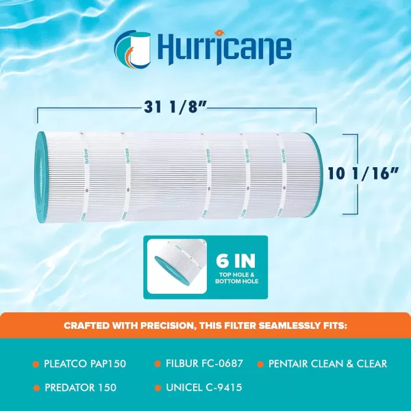 Hurricane Filters HF9415-01 Advanced Pool Filter Cartridge - Replacement for PAP150, Unicel C-9415, Filbur FC-0687, Pentair Clean &amp; Clear 150, Predator 150