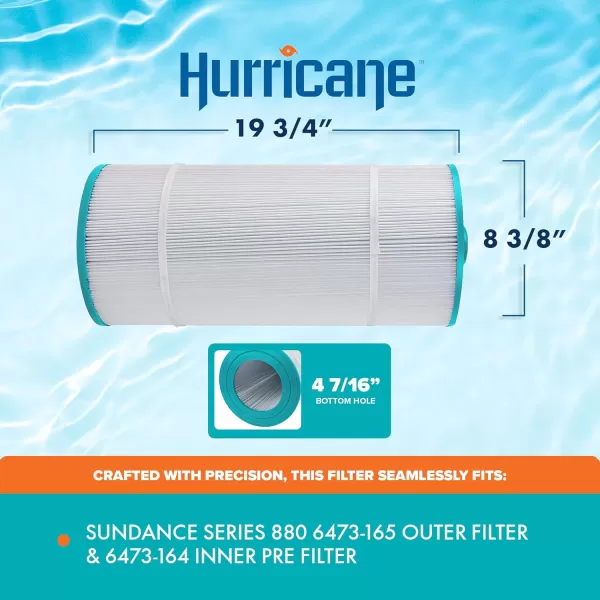 Hurricane Replacement Spa Filter Cartridge for Sundance Series 880 6473-165 Outer Filter and 6473-164 Inner Pre Filter, White