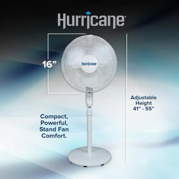 Hurricane 16" Supreme Oscillating Stand Fan with Remote – 3-Speed, Quiet, Powerful, Adjustable Height, Durable Design for Home, Office, and Greenhouse