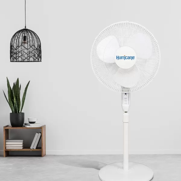 Hurricane 16" Supreme Oscillating Stand Fan with Remote – 3-Speed, Quiet, Powerful, Adjustable Height, Durable Design for Home, Office, and Greenhouse