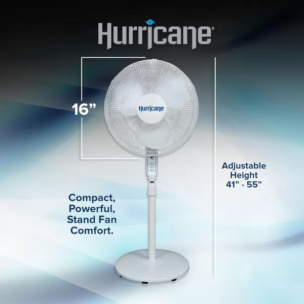 Hurricane 16" Supreme Oscillating Stand Fan with Remote – 3-Speed, Quiet, Powerful, Adjustable Height, Durable Design for Home, Office, and Greenhouse