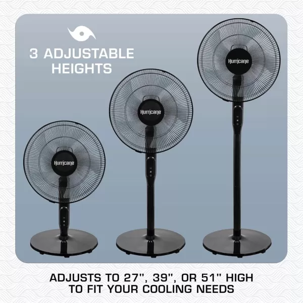 Hurricane 16" Supreme Oscillating Stand Fan with Remote – 3-Speed, Quiet, Powerful, Adjustable Height, Durable Design for Home, Office, and Greenhouse