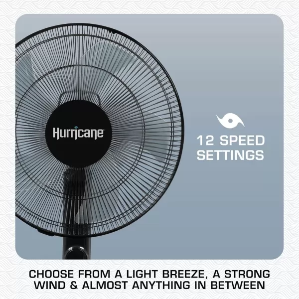 Hurricane 16" Supreme Oscillating Stand Fan with Remote – 3-Speed, Quiet, Powerful, Adjustable Height, Durable Design for Home, Office, and Greenhouse