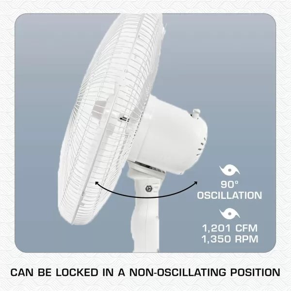Hurricane 16" Supreme Oscillating Stand Fan with Remote – 3-Speed, Quiet, Powerful, Adjustable Height, Durable Design for Home, Office, and Greenhouse