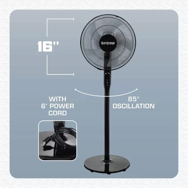 Hurricane 16" Supreme Oscillating Stand Fan with Remote – 3-Speed, Quiet, Powerful, Adjustable Height, Durable Design for Home, Office, and Greenhouse