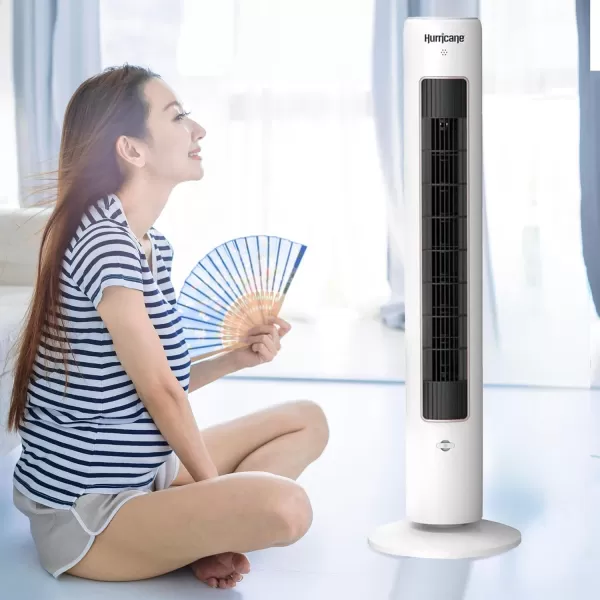 Hurricane 40" Triple Action Air Enhancing Indoor Tower Fan, Electric Fan with Aromatherapy Diffuser and Remote Control, White