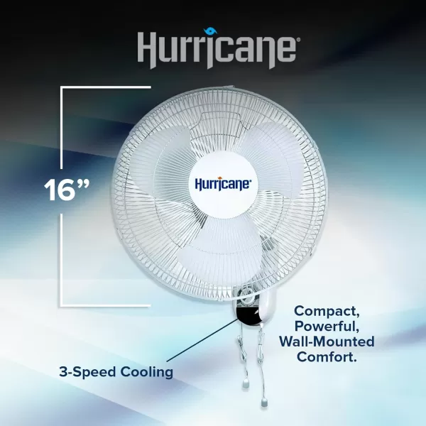 Hurricane Classic 16" Wall Mount Oscillating Fan – Powerful 3-Speed Airflow, Quiet Operation, Adjustable Tilt for Home, Office, and Grow Tents