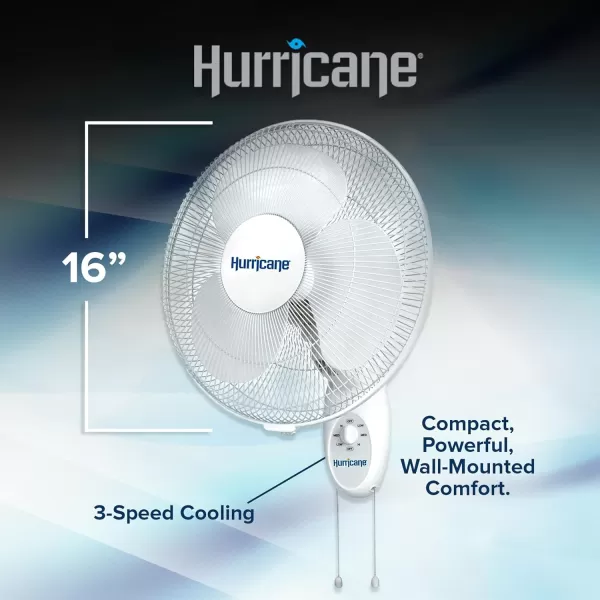 Hurricane Classic 16" Wall Mount Oscillating Fan – Powerful 3-Speed Airflow, Quiet Operation, Adjustable Tilt for Home, Office, and Grow Tents