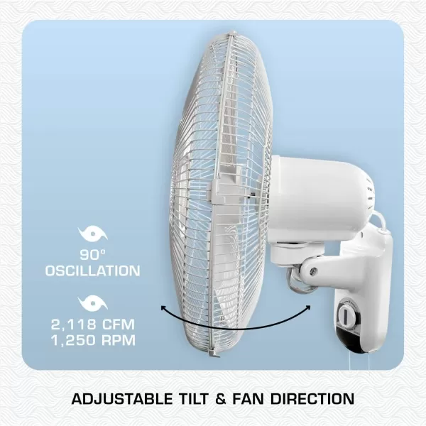 Hurricane Classic 16" Wall Mount Oscillating Fan – Powerful 3-Speed Airflow, Quiet Operation, Adjustable Tilt for Home, Office, and Grow Tents