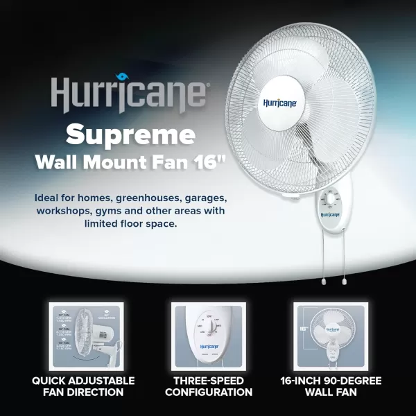 Hurricane Classic 16" Wall Mount Oscillating Fan – Powerful 3-Speed Airflow, Quiet Operation, Adjustable Tilt for Home, Office, and Grow Tents