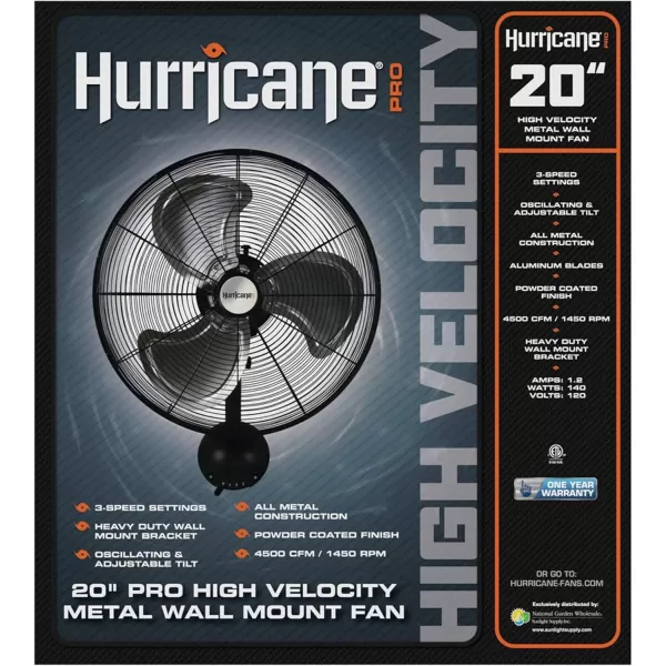Hurricane Classic 16" Wall Mount Oscillating Fan – Powerful 3-Speed Airflow, Quiet Operation, Adjustable Tilt for Home, Office, and Grow Tents