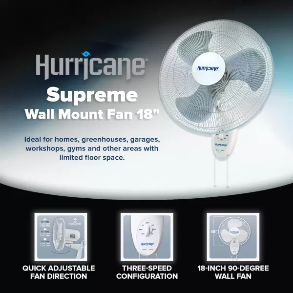 Hurricane Classic 16" Wall Mount Oscillating Fan – Powerful 3-Speed Airflow, Quiet Operation, Adjustable Tilt for Home, Office, and Grow Tents