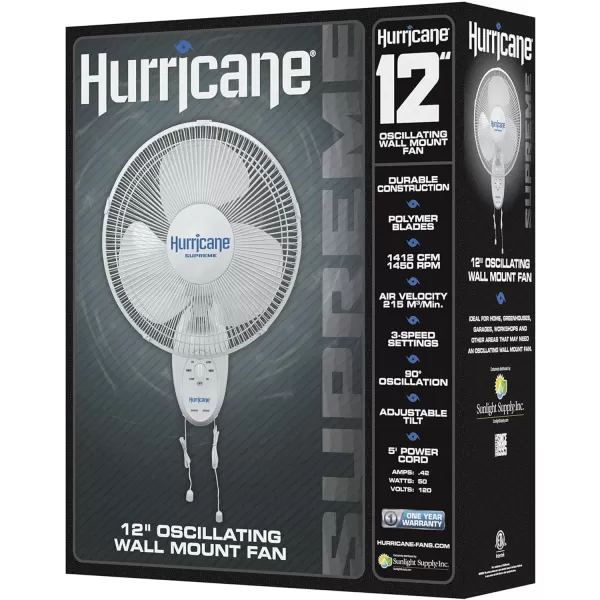 Hurricane Classic 16" Wall Mount Oscillating Fan – Powerful 3-Speed Airflow, Quiet Operation, Adjustable Tilt for Home, Office, and Grow Tents