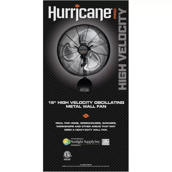 Hurricane Classic 16" Wall Mount Oscillating Fan – Powerful 3-Speed Airflow, Quiet Operation, Adjustable Tilt for Home, Office, and Grow Tents