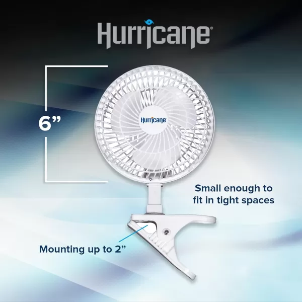 Hurricane Classic 6 Inch Clip Fan, 2 Speed Portable Mini Desk Personal Table Fan with Adjustable Tilt for Home Office, Stroller, and Travel, White