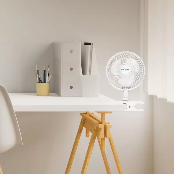 Hurricane Classic 6 Inch Clip Fan, 2 Speed Portable Mini Desk Personal Table Fan with Adjustable Tilt for Home Office, Stroller, and Travel, White