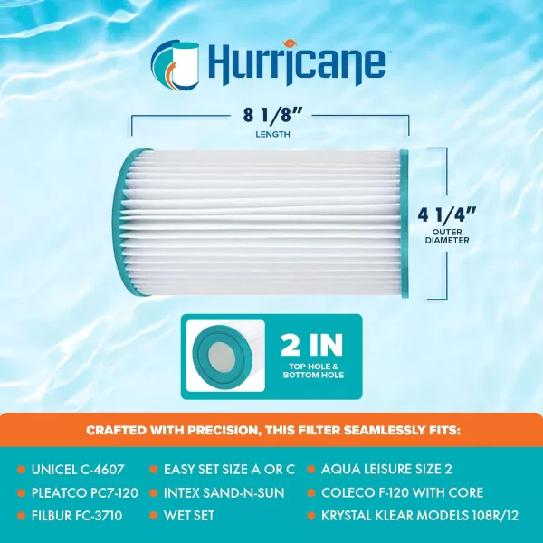 Hurricane Filters HF4607-02 Advanced Pool Filter Cartridge - Replacement for Pleatco PC7-120, Unicel C-4607, Filbur FC-3710, Coleco F-120, Intex Sand-n-Sun, Easy Set Size A or C
