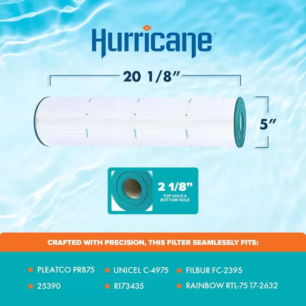 Hurricane Filters HF4975-01 Advanced Spa Filter Cartridge - Replacement for Pleatco PRB75, Unicel C-4975, Filbur FC-2395, Rainbow RTL-75 - Best Value USA Pool &amp; Spa Filters