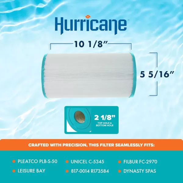 Hurricane Filters HF5345-01 Advanced Spa Filter Cartridge - Replacement for Pleatco PLB-S-50, Unicel C-5345, Filbur FC-2970, Leisure Bay, Dynasty Spas, Waterway, Rainbow