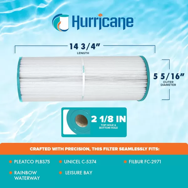 Hurricane Filters HF5374-01 Advanced Spa Filter Cartridge - Replacement for Pleatco PLBS75 Unicel C-5374, Filbur FC-2971, Rainbow, Waterway, Leisure Bay, S2/G2 Spa 75