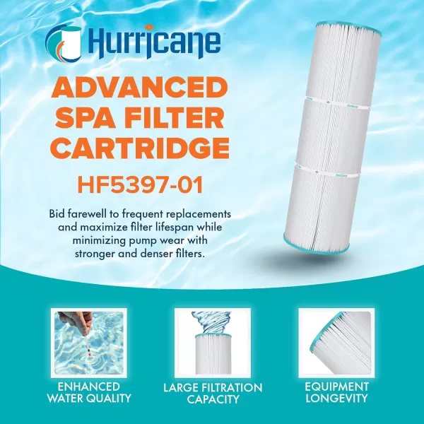 Hurricane Filters HF5397-01 Advanced Spa Filter Cartridge - Replacement for Pleatco PLB-S-100, Unicel C-5397, Filbur FC-2792, Rainbow, Waterway, Leisure Bay S2/G2 Spa 100
