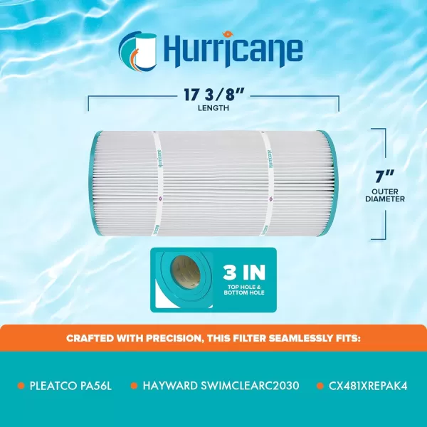 Hurricane Filters HF56SV-04 Advanced Pool Filter Cartridge - Replacement for Pleatco PA56L, Hayward SwimClearC2030, CX481XREPAK4, 4 Pack