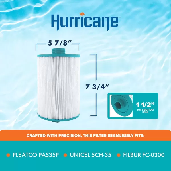 Hurricane Filters HF5H35-01 Advanced Pool Filter Cartridge - Replacement for Pleatco PAS35P, Unicel 5CH-35, Filbur FC-0300, Elite Spas 