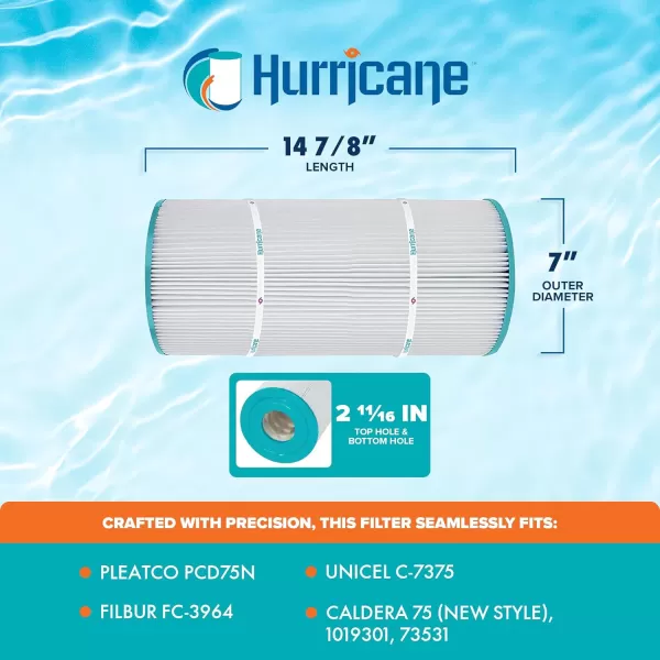 Hurricane Filters HF7375-01 Advanced Spa Filter Cartridge - Replacement for Pleatco PCD75N, Unicel C-7375, Filbur FC-3964, Caldera 75