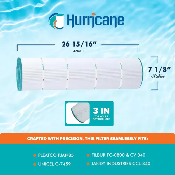Hurricane Filters HF7459-04 Advanced Pool Filter Cartridge - Replacement for Pleatco PJAN85, Unicel C-7459, Filbur FC-0800, Jandy Industries CCL-340,CV 340, 4 Pack