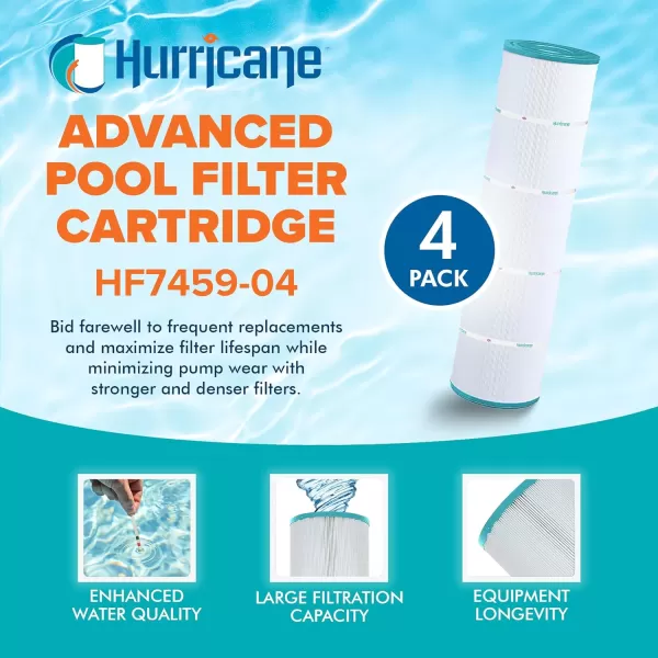 Hurricane Filters HF7459-04 Advanced Pool Filter Cartridge - Replacement for Pleatco PJAN85, Unicel C-7459, Filbur FC-0800, Jandy Industries CCL-340,CV 340, 4 Pack