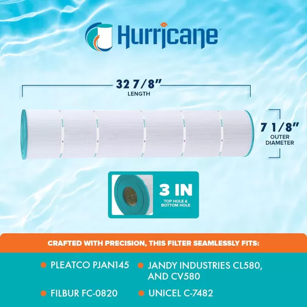 Hurricane Filters HF7482-04 Advanced Pool Filter Cartridge - Replacement for Pleatco PJAN145, Unicel C-7482, Filbur FC-0820, Jandy Industries CL580, CV580, 4 Pack