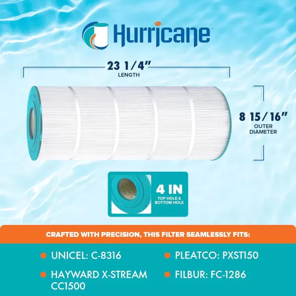 Hurricane Filters HF8316-01 Advanced Pool Filter Cartridge - Replacement for Pleatco PXST150, Unicel C-8316, Filbur FC-1286, Hayward X-Stream CC1500