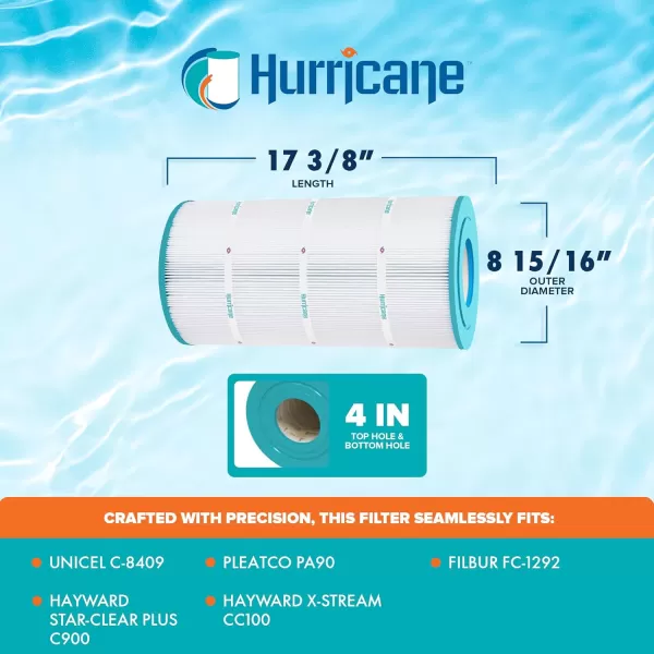 Hurricane Filters HF8409-01 Advanced Pool Filter Cartridge - Replacement for Pleatco PA90, Unicel C-8409, Filbur FC-1292