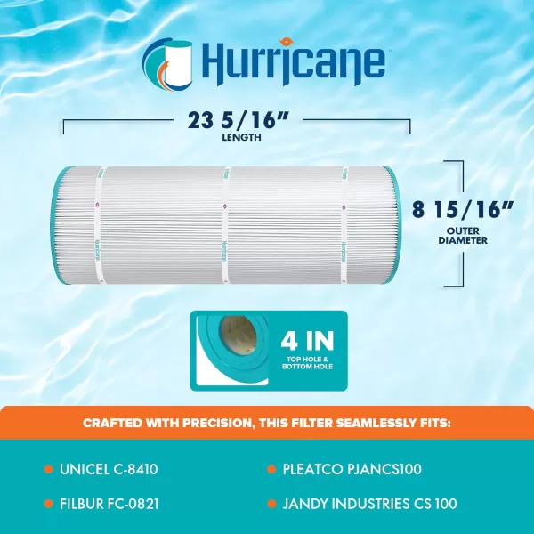 Hurricane Filters HF8410-01 Advanced Pool Filter Cartridge - Replacement for Pleatco PJANCS100, Unicel C-8410, Filbur FC-0821, Jandy Industries CS 100