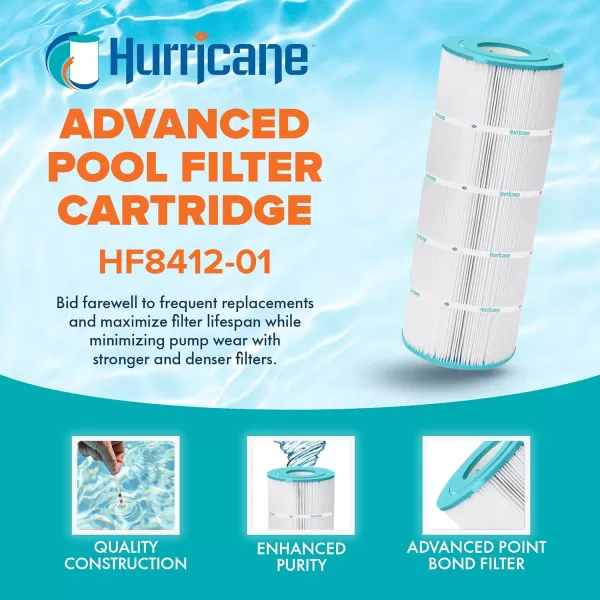 Hurricane Filters HF8412-01 Advanced Pool Filter Cartridge - Replacement for Pleatco PWWCT125, Unicel C-8412, Filbur FC-1293, Waterway Clearwater II, Pro-Clean 125 Above Ground Filter
