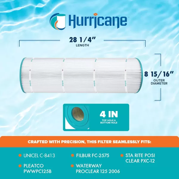 Hurricane Filters HF8413-01 Advanced Pool Filter Cartridge - Replacement for Pleatco PWWPC125B, Unicel C-8413, Filbur FC-2575, Waterway Proclear 125, Sta Rite Posi Clear PXC-125
