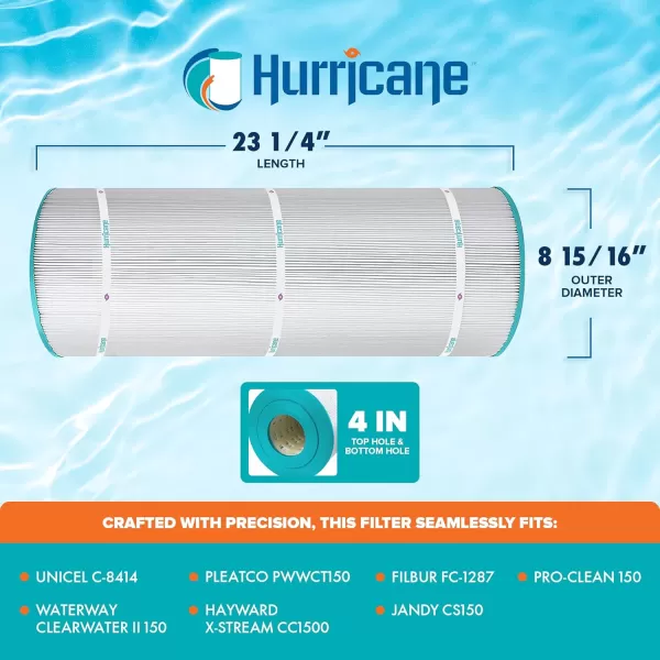 Hurricane Filters HF8414-01 Advanced Pool Filter Cartridge - Replacement for Pleatco PWWCT150, Unicel C-8414, Filbur FC-1287, Waterway Clearwater II 150, Pro-Clean 150, Hayward X-Stream CC1500