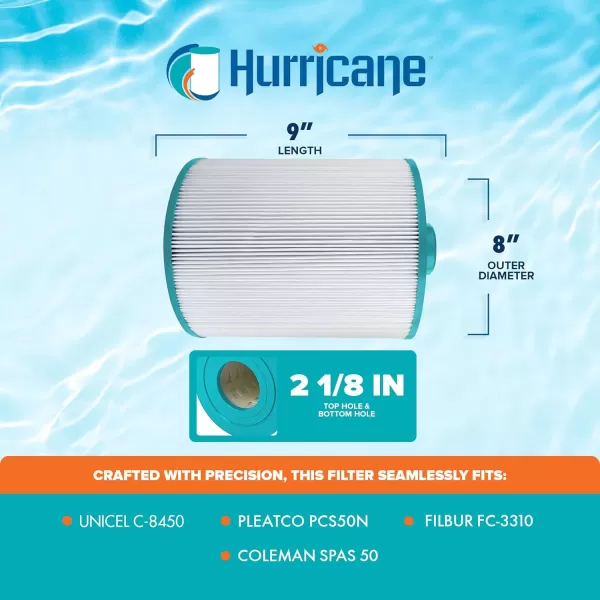 Hurricane Filters HF8450-01 Advanced Spa Filter Cartridge - Replacement for Pleatco PCS50N, Unicel C-8450, Filbur FC-3310, Coleman Spas 50