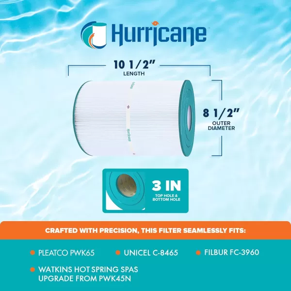 Hurricane Filters HF8465-01 Advanced Spa Filter - Replacement for Pleatco PWK65, Unicel C-8465, Filbur FC-3960, Watkins Hot Spring Spas Upgrade from PWK45N