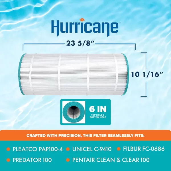 Hurricane Filters HF9410-01 Advanced Pool Filter Cartridge - Replacement for Pleatco PAP100-4, Unicel C-9410, Filbur FC-0686, Predator 100, Pentair Clean &amp; Clear 100