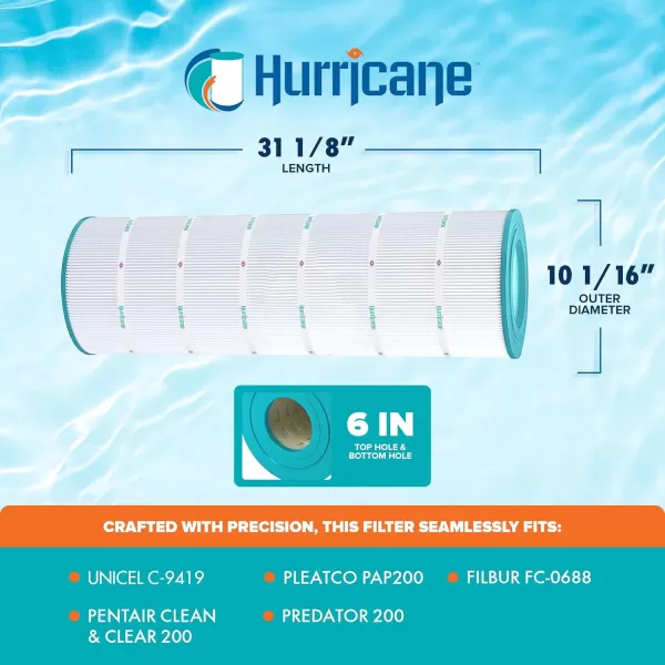 Hurricane Filters HF9419-01 Advanced Pool Filter Cartridge - Replacement for Pleatco PAP200, Unicel C-9419, Filbur FC-0688, Pentair Clean &amp; Clear 200, Predator 200