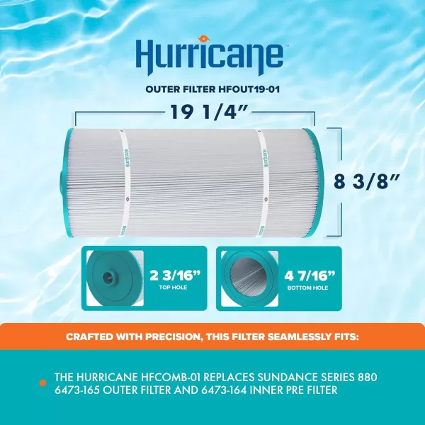 Hurricane Filters HFCOMB-01 Advanced Spa Filter Cartridge Combo Set of Inner &amp; Outer Filter Replacement for Sundance Series 880 6473-164 and 165
