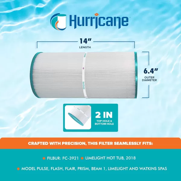 Hurricane Filters HFLIME14-01 Advanced Spa Filter Cartridge - Replacement for Filbur FC-3921, Limelight Hot Tub, 2018+ Pulse, Flash, Flair, Prism &amp; Beam, Limelight Watkins