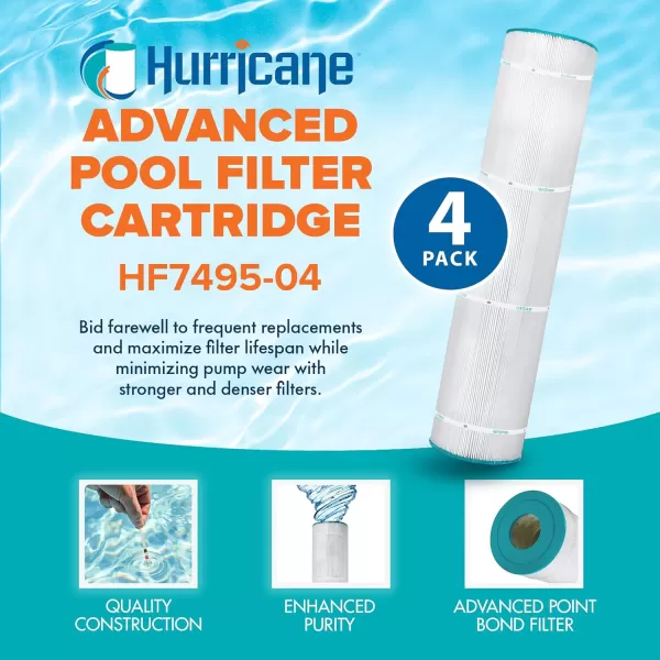 Hurricane Filters Spa Filter Cartridge for Pleatco PA126, Unicel C-7495, Filbur FC-1296, Hayward Super-Star-Clear C5000, and SwimClear C5020, 4 Pack
