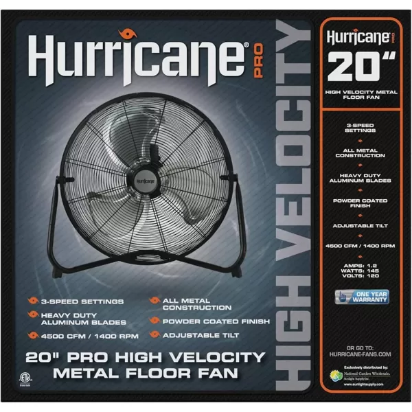 Hurricane Pro 20" High Velocity Metal Floor Fan – Powerful 5300 CFM Airflow, Adjustable Tilt, Heavy-Duty Construction for Home, Gym, Garage, Workshop