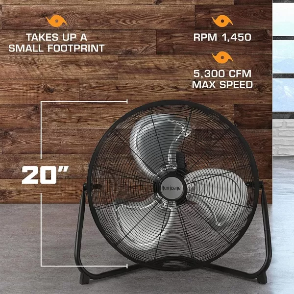 Hurricane Pro 20" High Velocity Metal Floor Fan – Powerful 5300 CFM Airflow, Adjustable Tilt, Heavy-Duty Construction for Home, Gym, Garage, Workshop