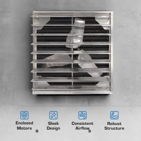 Hurricane Pro Shutter Exhaust Fans with 5 Plastic Blades, Electric Cord, and Button Controller for Household Ventilation Fans