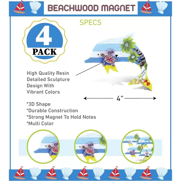 COTA Global Dolphin Refrigerator Beachwood Magnets Set of 4  Assorted Resin Beach Design Fun ampamp Cute Sea Life Animals Magnets for Kitchen Fridge Locker Home Decor ampamp Office Decor Novelty  4 Pack