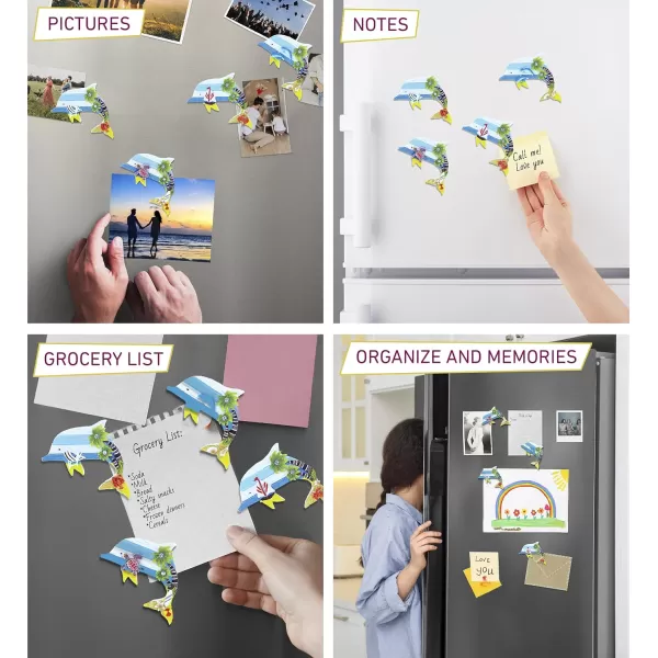 COTA Global Dolphin Refrigerator Beachwood Magnets Set of 4  Assorted Resin Beach Design Fun ampamp Cute Sea Life Animals Magnets for Kitchen Fridge Locker Home Decor ampamp Office Decor Novelty  4 Pack
